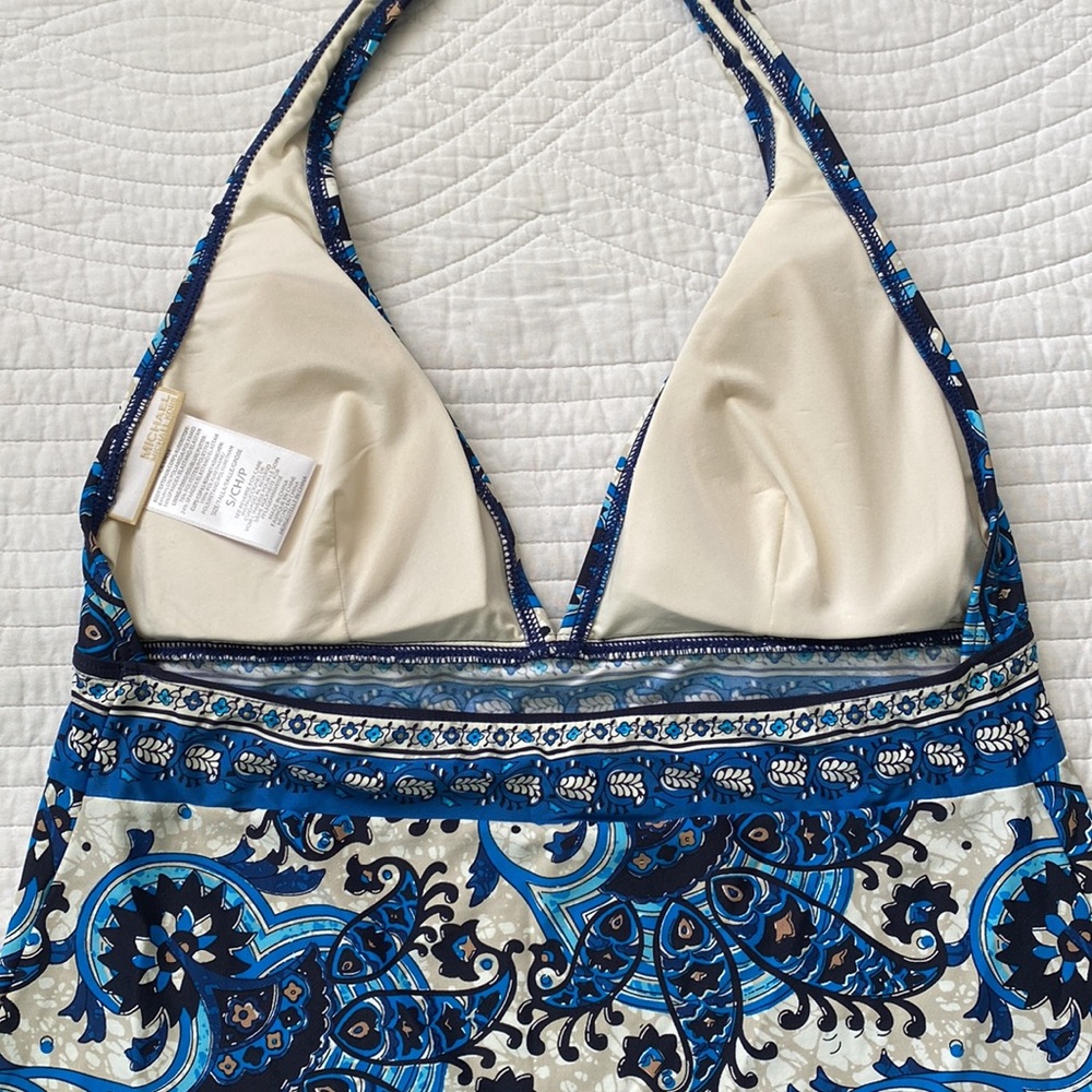 Michael Kors Halter Tankini Tank Top Swimwear Blue Black Tan NWOT Small - Picture 5 of 16